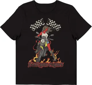 Vintage Devil Flame Motorcycle Women’s Black Short Sleeve Crew Neck Tee-XL