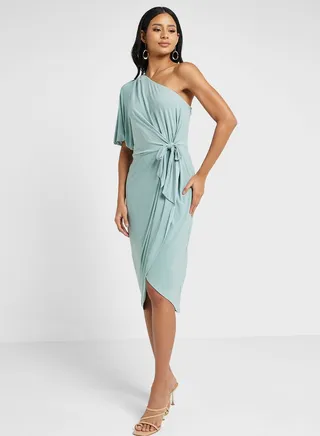 One Shoulder Balloon Sleeve Dress