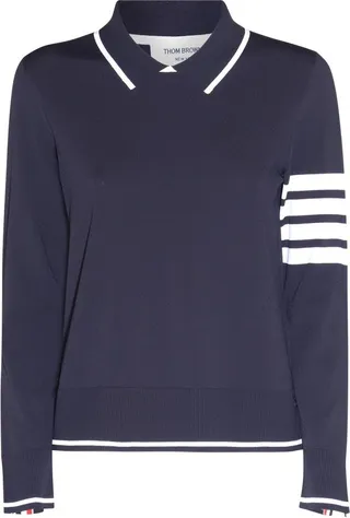 Thom Browne 4-Bar Stripe Knitted Polo Jumper