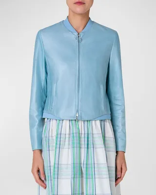 Nappa Leather Zip-Up Bomber Jacket
