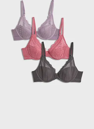 3 Pack Lace Trim Wired Plunge Bra