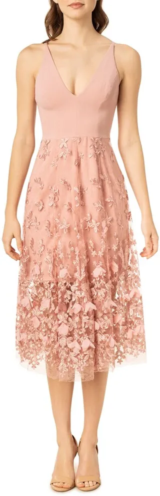 Darleen V-Neck Embroidered Mesh Cocktail Dress