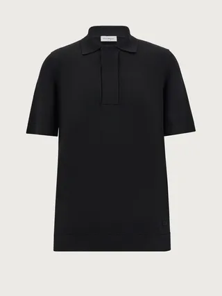 Ferragamo Men Silk and cotton polo Black