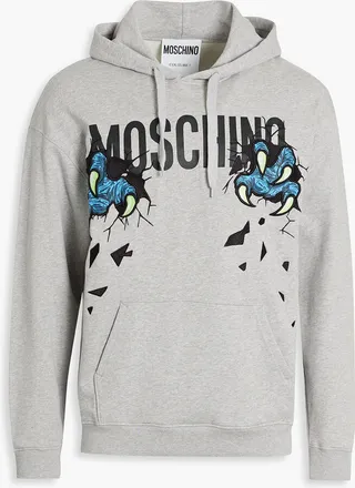 Embroidered printed mélange French cotton-terry hoodie