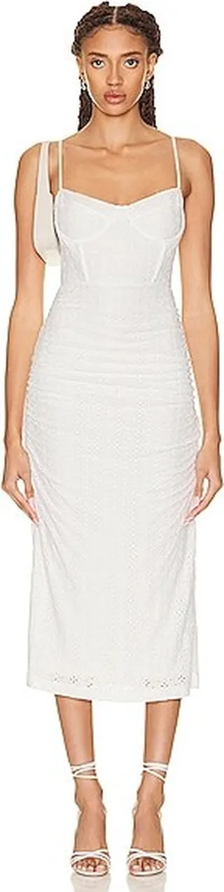 JONATHAN SIMKHAI STANDARD Moira Broderie Anglaise Bustier Midi Dress in White