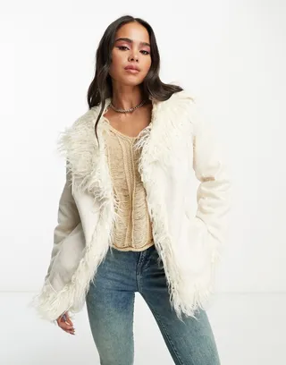 Urban Code faux shaggy fur jacket in cream