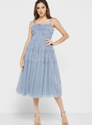 Embellished Ruffle Detail Dress