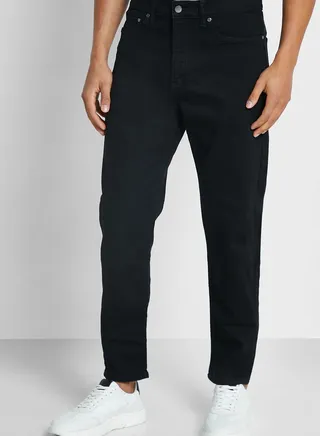 Mid Wash Tapered Fit Jeans