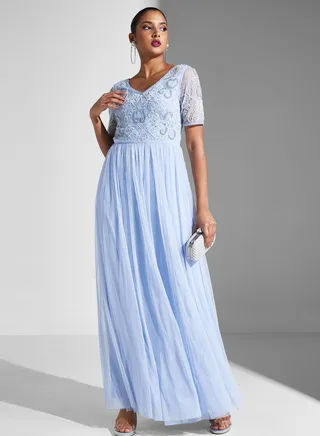Embellished V-Neck Dress