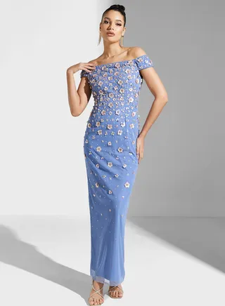Bardot Embellished Mesh Dress