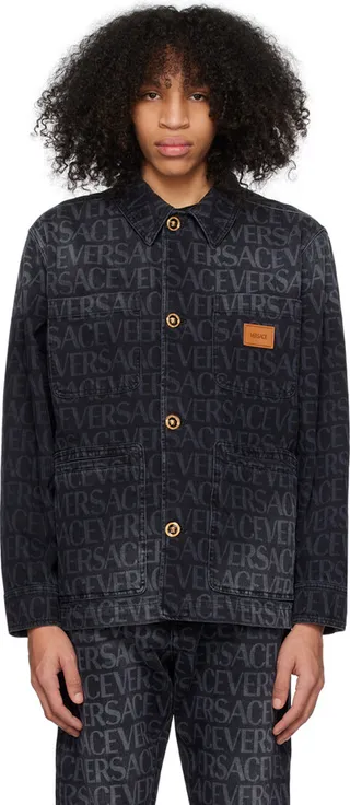 Versace Black Allover Denim Jacket
