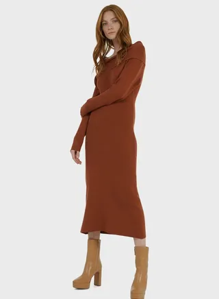 Off Shoulder Long Sleeved Knit Dress