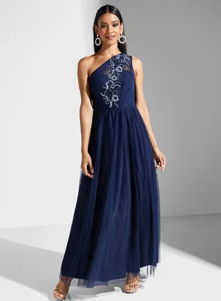 One Shoulder Embroidered Dress