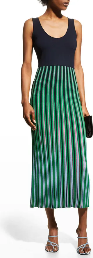 Pleated Scoop-Neck Knit Dress