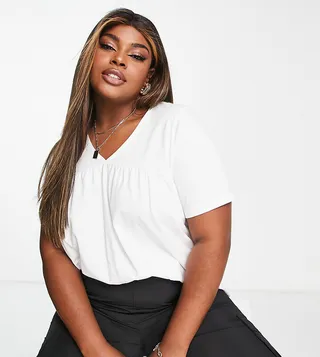 Simply Be v-neck smock top In white