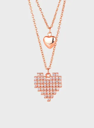 Virtual Love Pixelated Pendant Multi-Layer Necklace