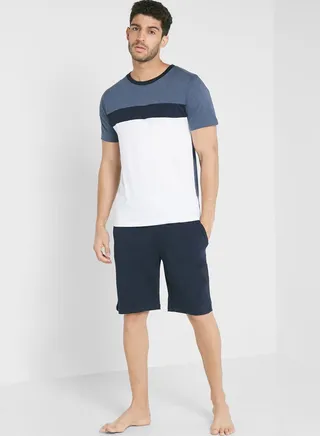 Panelled Pyjama Shorts Set