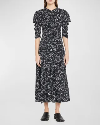 Crepe De Chine Printed Midi Dress