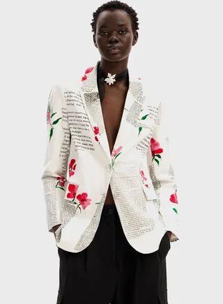 Straight Floral Text Blazer