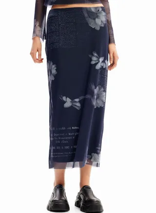 Tulle Newspaper Midi Knitted Skirt