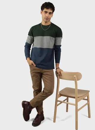 Colorblock Crew Neck Thermal T-Shirt