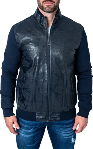 Map Blue Leather Blend Jacket