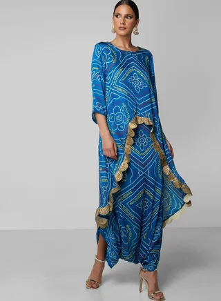 Printed Lace Detail Top & Skirt Set