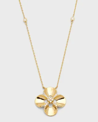 18K Yellow Gold Medium Camellia Polished and Diamond Necklace