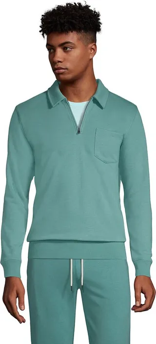 Lands' End Men's Serious Sweats Quarter Zip Polo - Large - Teal Shadow