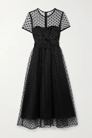 HVN - Scarlett Bow-embellished Flocked Tulle And Satin Midi Dress - Black