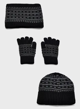 Casual  Knitted Winter Beanie , Glove & Snood Set