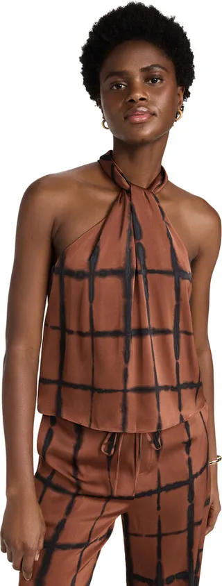 Jonathan Simkhai STANDARD Katana Shibori Charmeuse Halter Twist Blouse