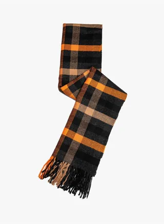 Basic Plaid Scarf Long Tassel Detailed