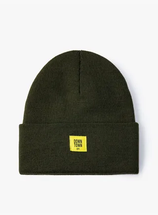 Basic Beanie Slogan Tag Printed Folded Detailed
