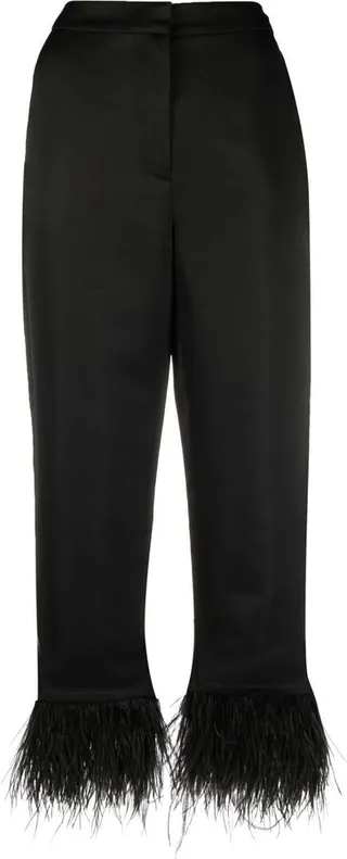 Feather-Trim Cropped Trousers
