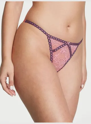 Ribbon Slot Lace V-String Panty