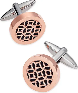Sutton by Rhona Sutton Men's Two-Tone Stainless Steel Cut Design Cuff Links