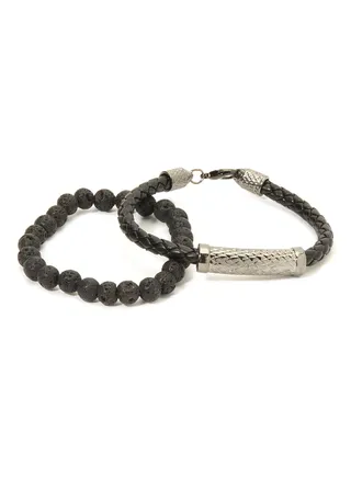 Set of 2 Leather and Beads Bracelet