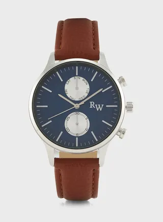 Subdial Analog Leather Strap Watch