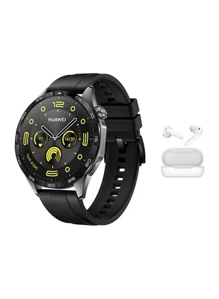 WATCH GT 4 46mm Smart watch, 14 Days Battery Life, Science-based Calorie Management, Dual-Band Five-System GNSS Position, Heart Rate Monitor, Android & iOS + White FreeBuds SE -