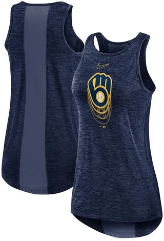 Women's Nike Navy Milwaukee Brewers Logo Fade High Neck Performance Tank Top