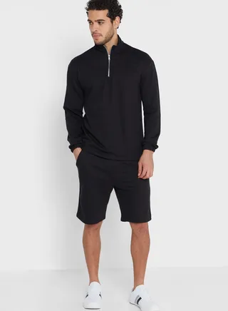 Zip Neck Sweater Shorts Set