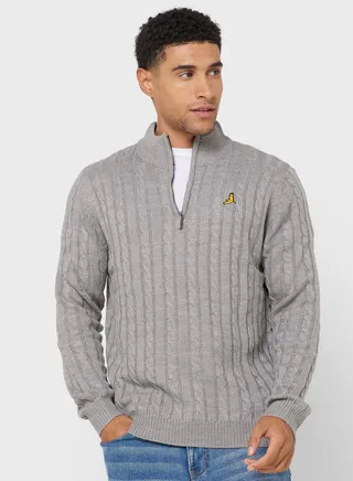 Cable Knit Zip Neck Sweater
