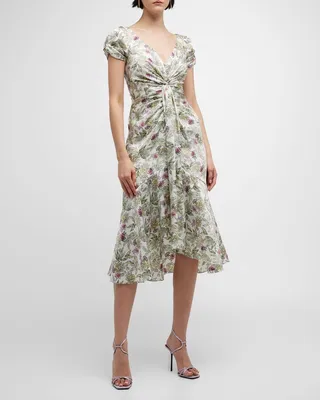 Walker Twisted Floral Twill Midi Dress