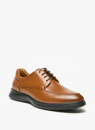 Men's Solid Derby Shoes with Lace-Up Closure
