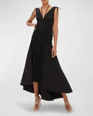 Perrin Ruched High-Low Maxi Dress