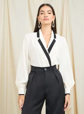 Contrast Notch Lapel Double Breasted Blazer Top