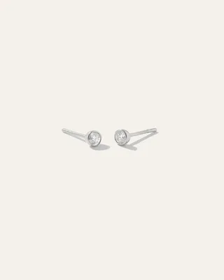14K Gold Round Diamond Petite Bezel Studs