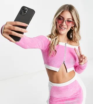 ASYOU terrycloth bardot top in pink - part of a set