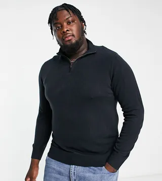 French Connection Plus soft touch half zip knit sweater in navy